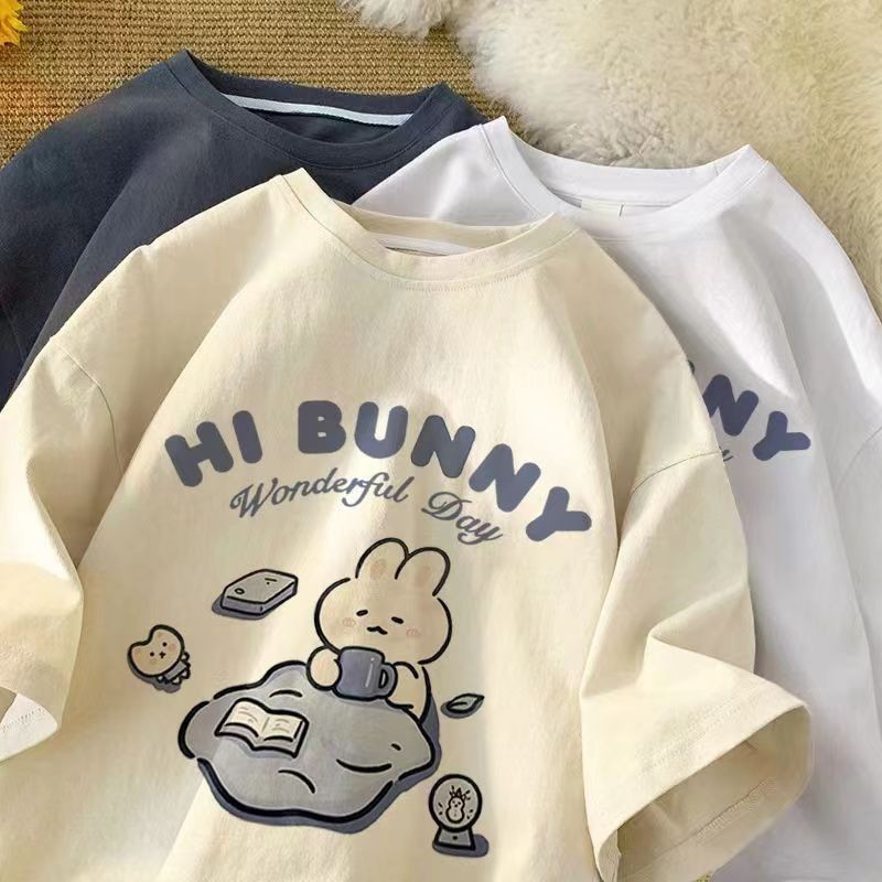 Summer Clothing Boys - Verão japonês bonito chá-beber coelho impresso