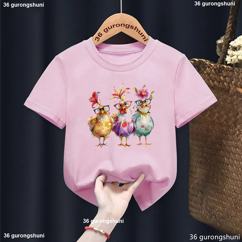 Summer Loving Kids Clothing - Adorável frango flores impresso t camisa