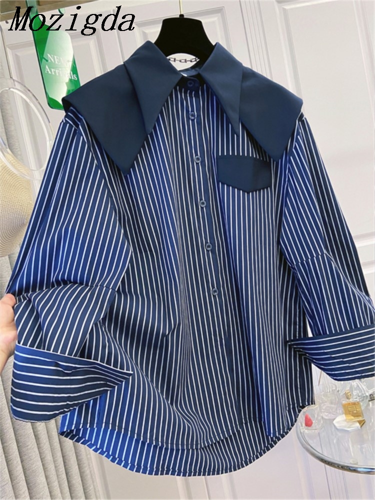 Summer Clothing In Winter - Outono inverno camisas femininas retalhos listrado
