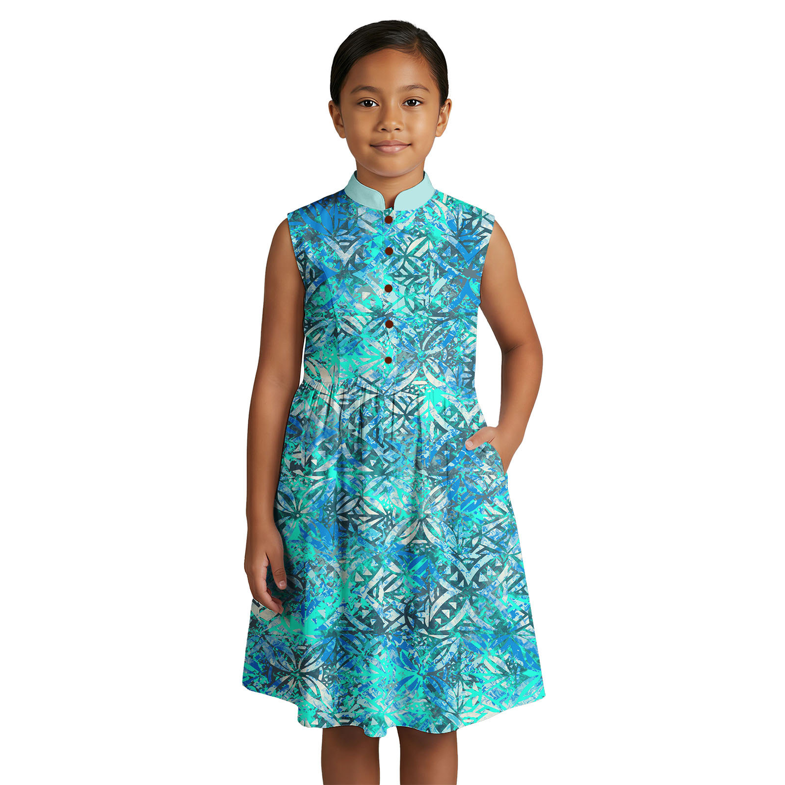 Summer Loving Kids Clothing - Vestido Midi Infantil Personalizado Polinésio Adorável