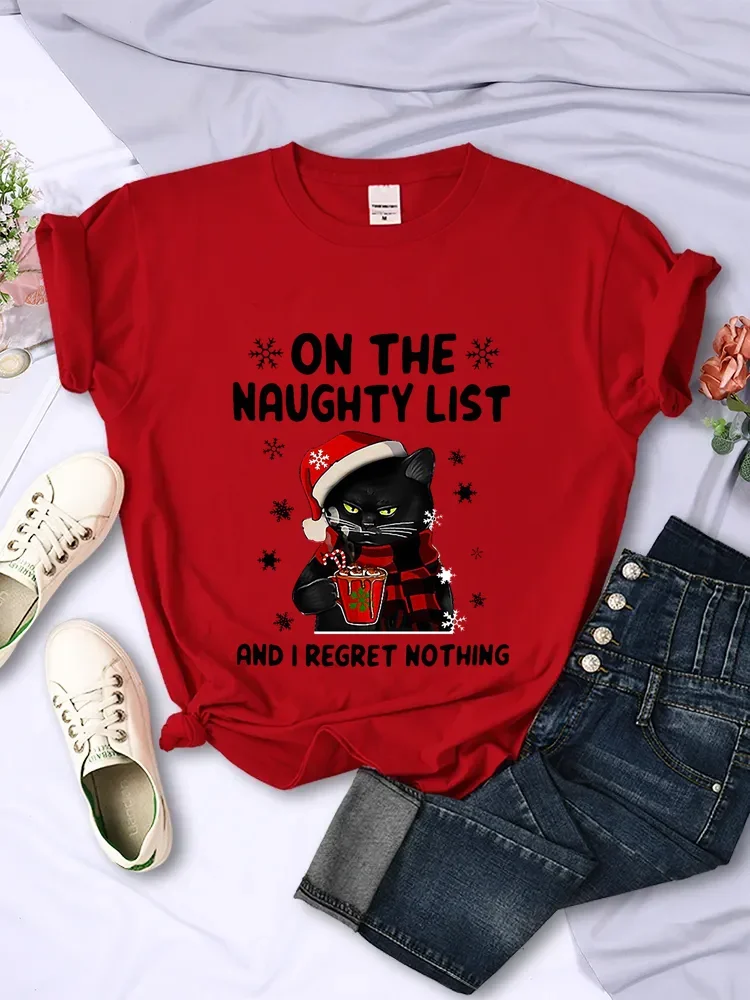 Summer Clothing List - Camisetas femininas de natal, gato de
